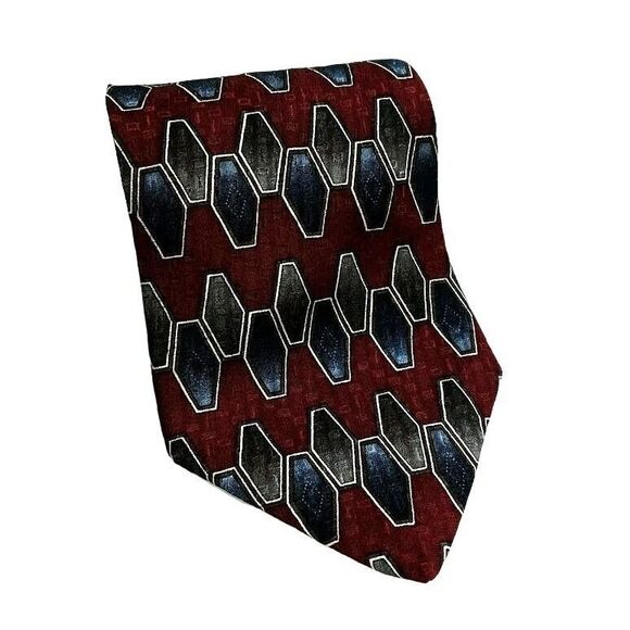 Albert Nipon Burgundy Navy Tie Silk Necktie 4 Inch Wide 58 Long - Picture 1 of 2